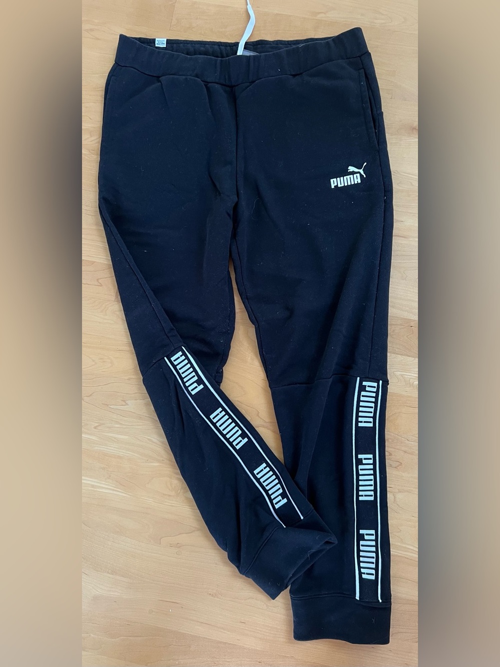 Puma Black Jogger Pants with White Logo & Side Tape